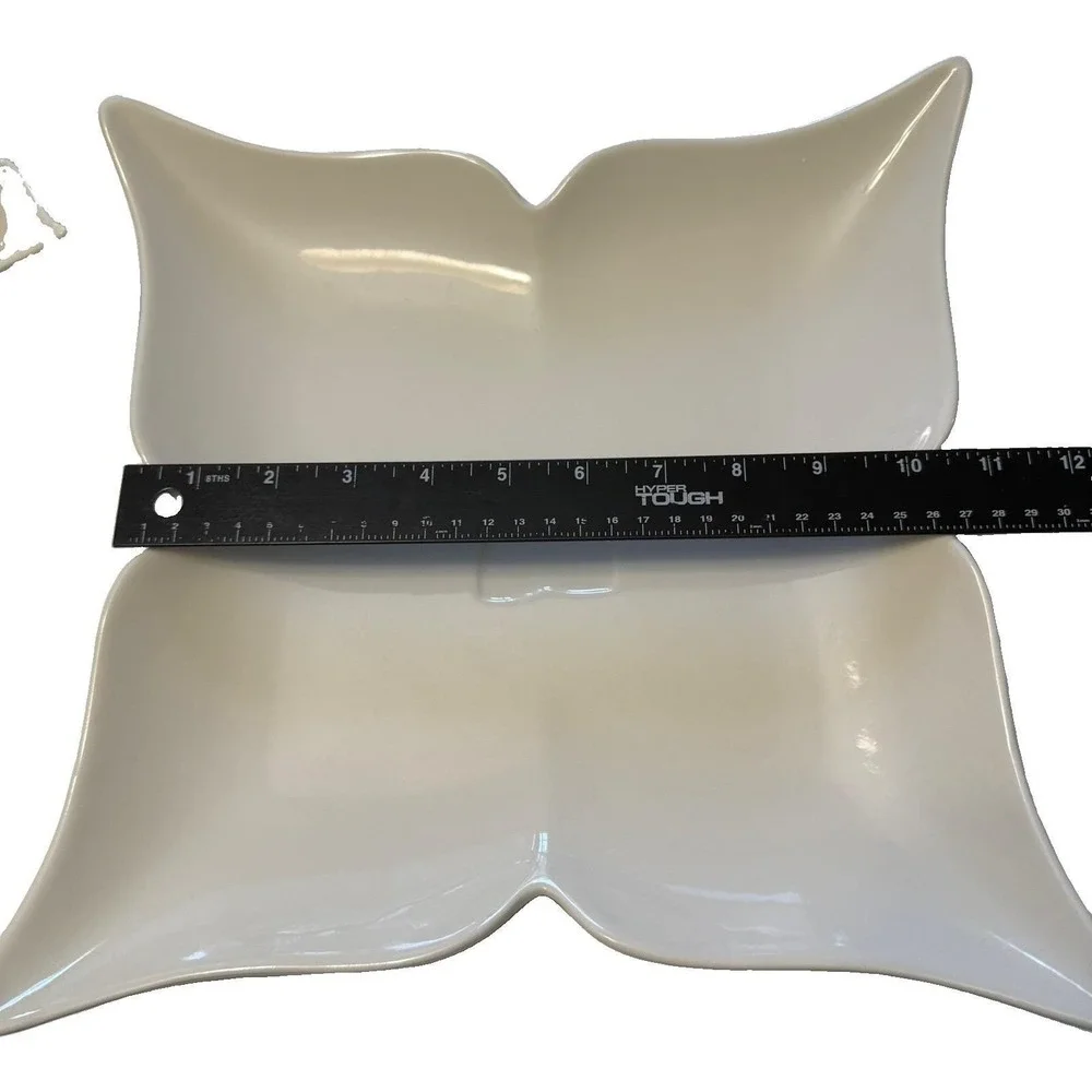 Godinger Fiori Collection White Porcelain Lotus Serving Platter Dip Bowl Set